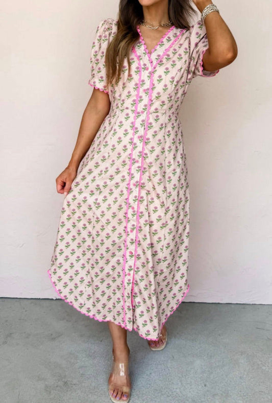 Pre-order Floral Scallop Trim Button Front Dress