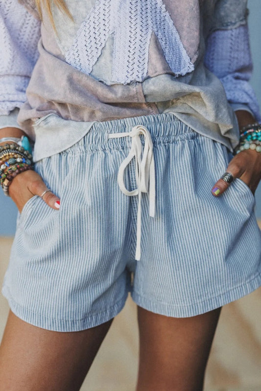 Pre-order Striped Elastic Waist Drawstring Shorts (Plus Size Available)