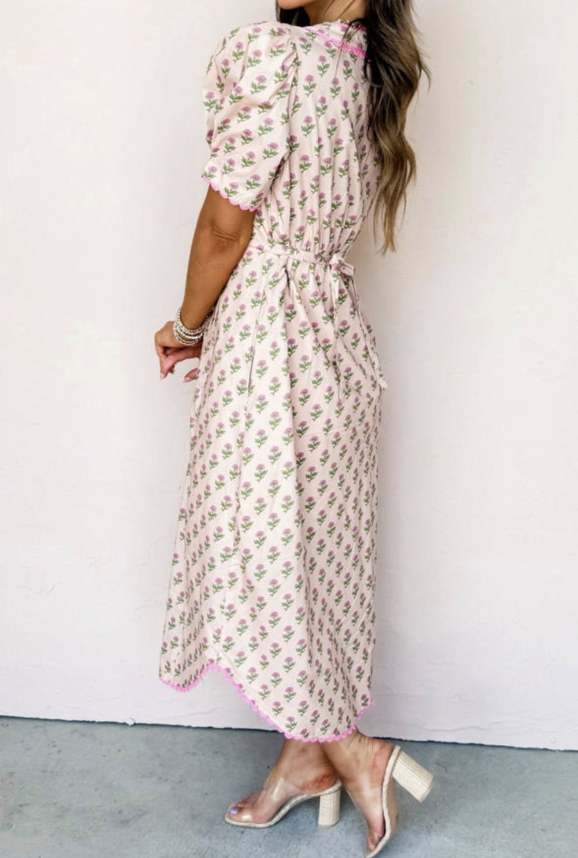 Pre-order Floral Scallop Trim Button Front Dress