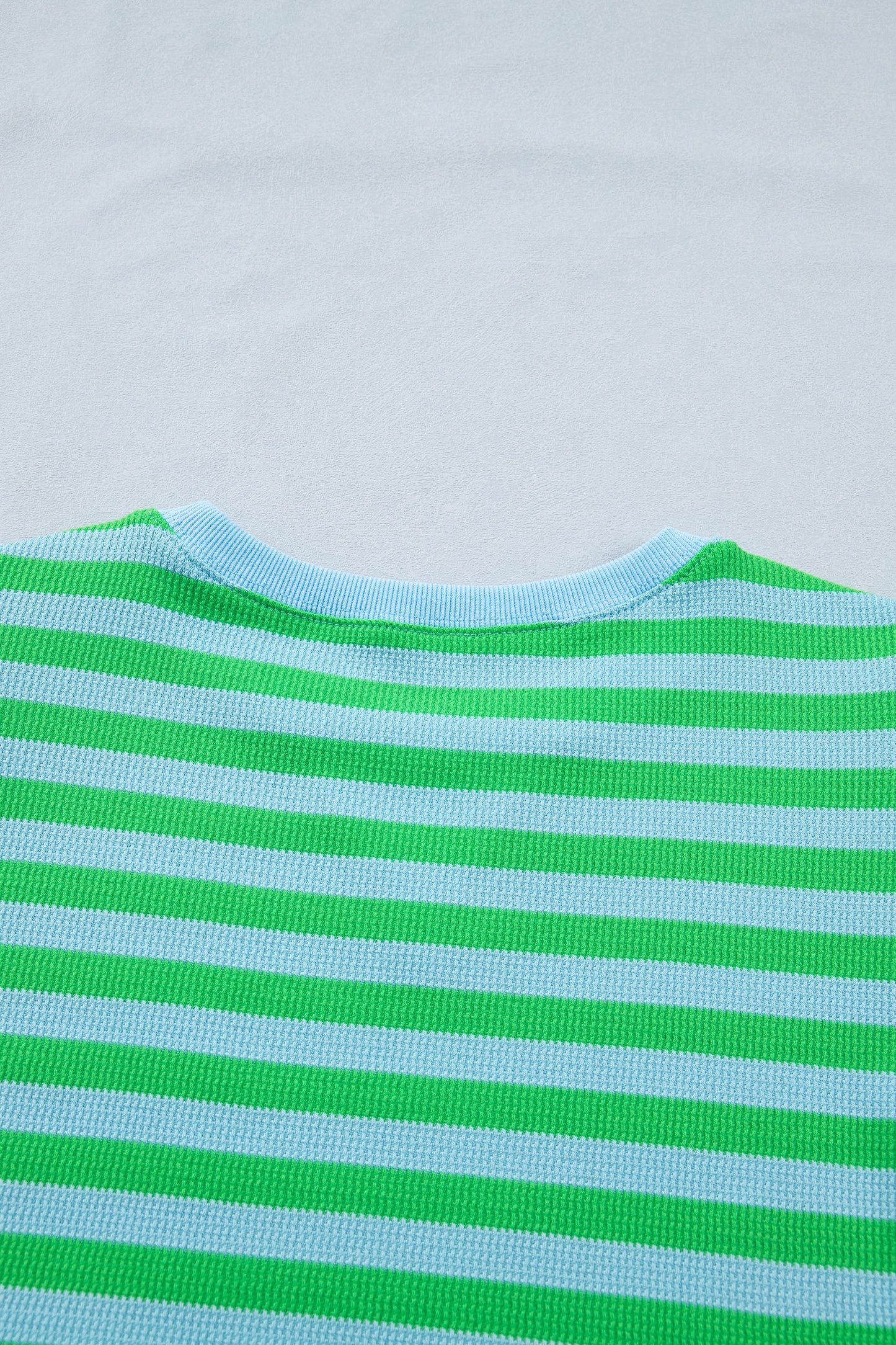 Green Stripe Puff Short Sleeve T Shirt Matching Shorts Set