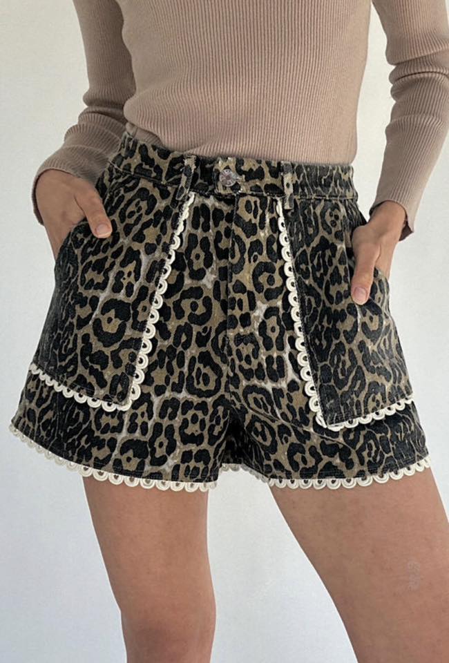 Pre-order Leopard & Lace Denim Shorts