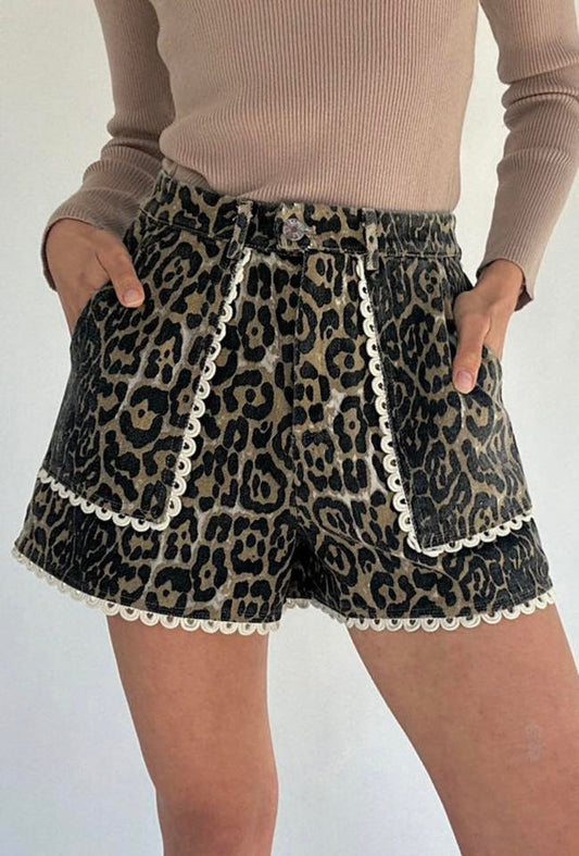 Pre-order Leopard & Lace Denim Shorts