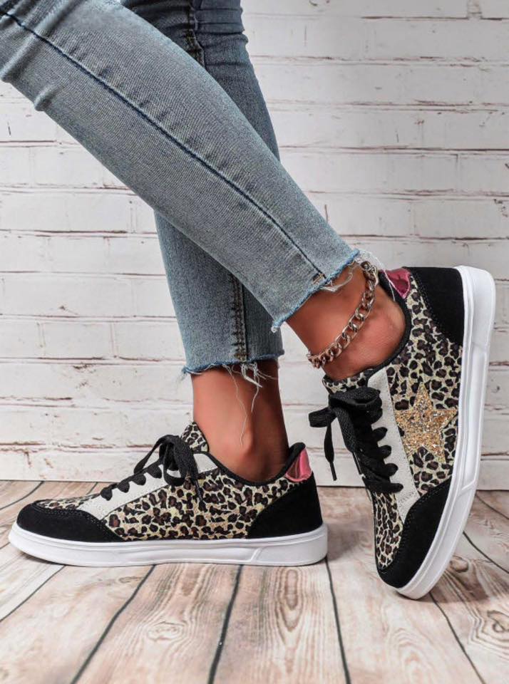 Leopard Black Glitter Sneakers