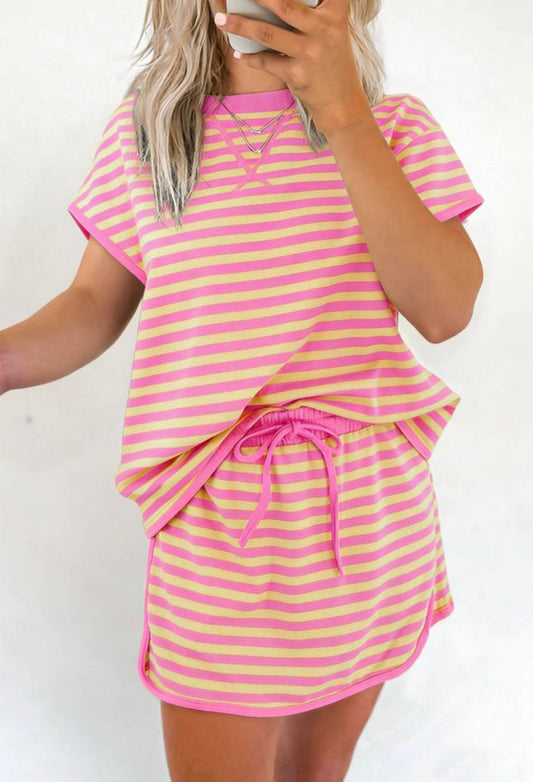 Pre-order Pink and Yellow Stripe Skort Set