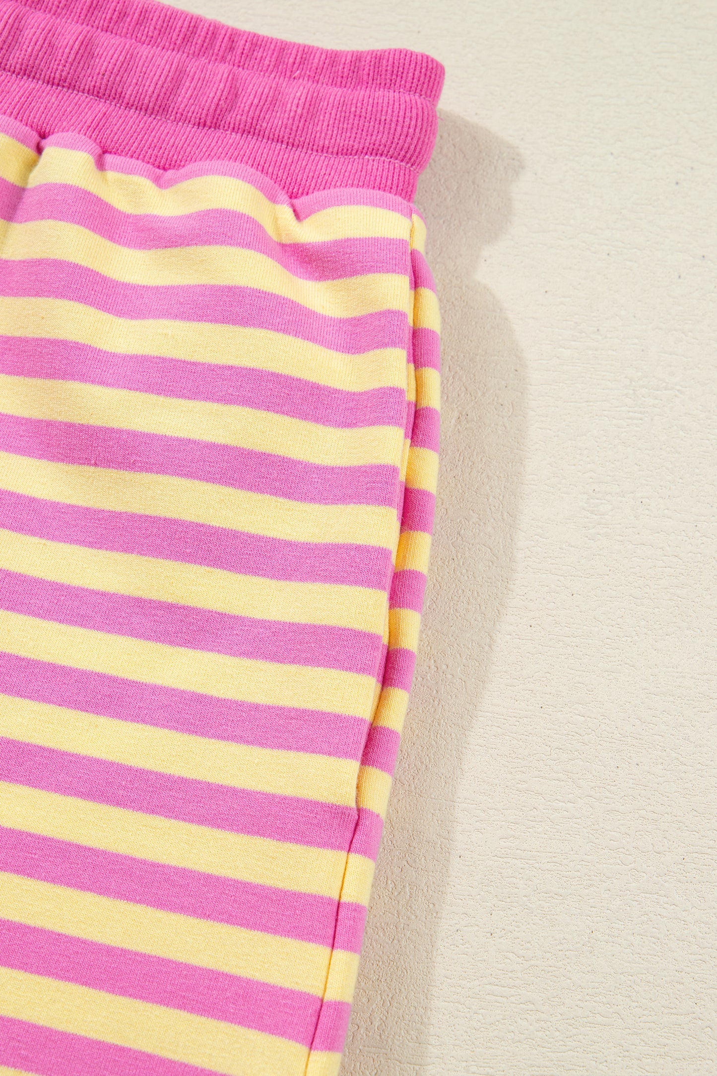 Green Stripe Drop Shoulder Boxy Casual Terry Short Set