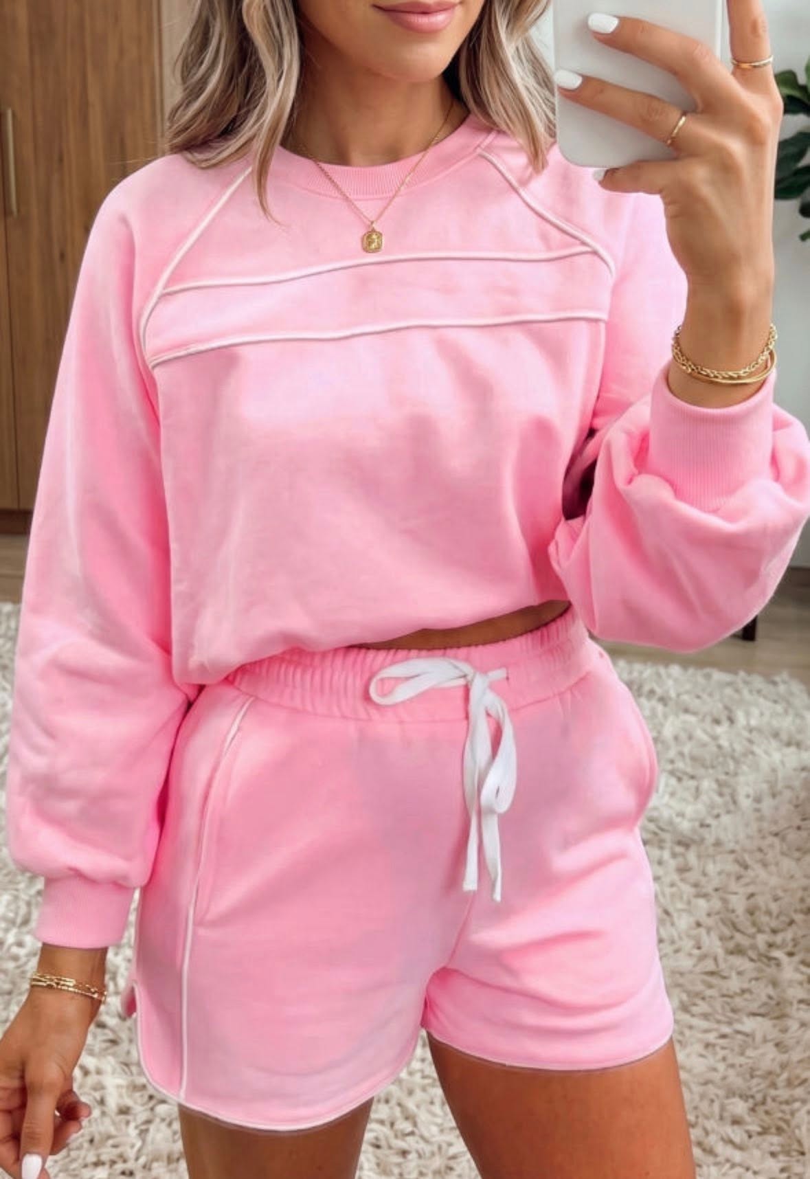 Pre-order Pink Sporty Pullover Short Set
