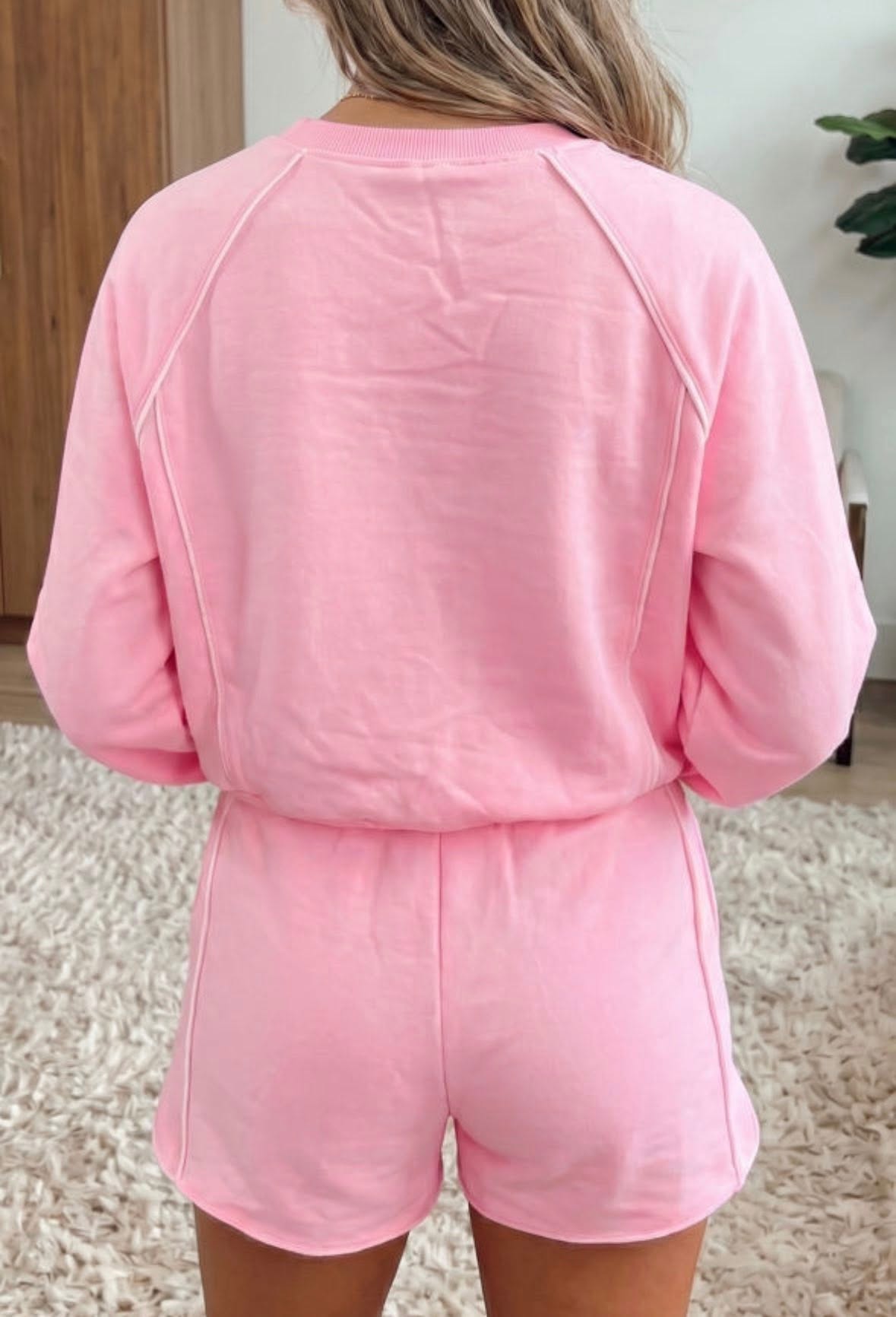 Pre-order Pink Sporty Pullover Short Set