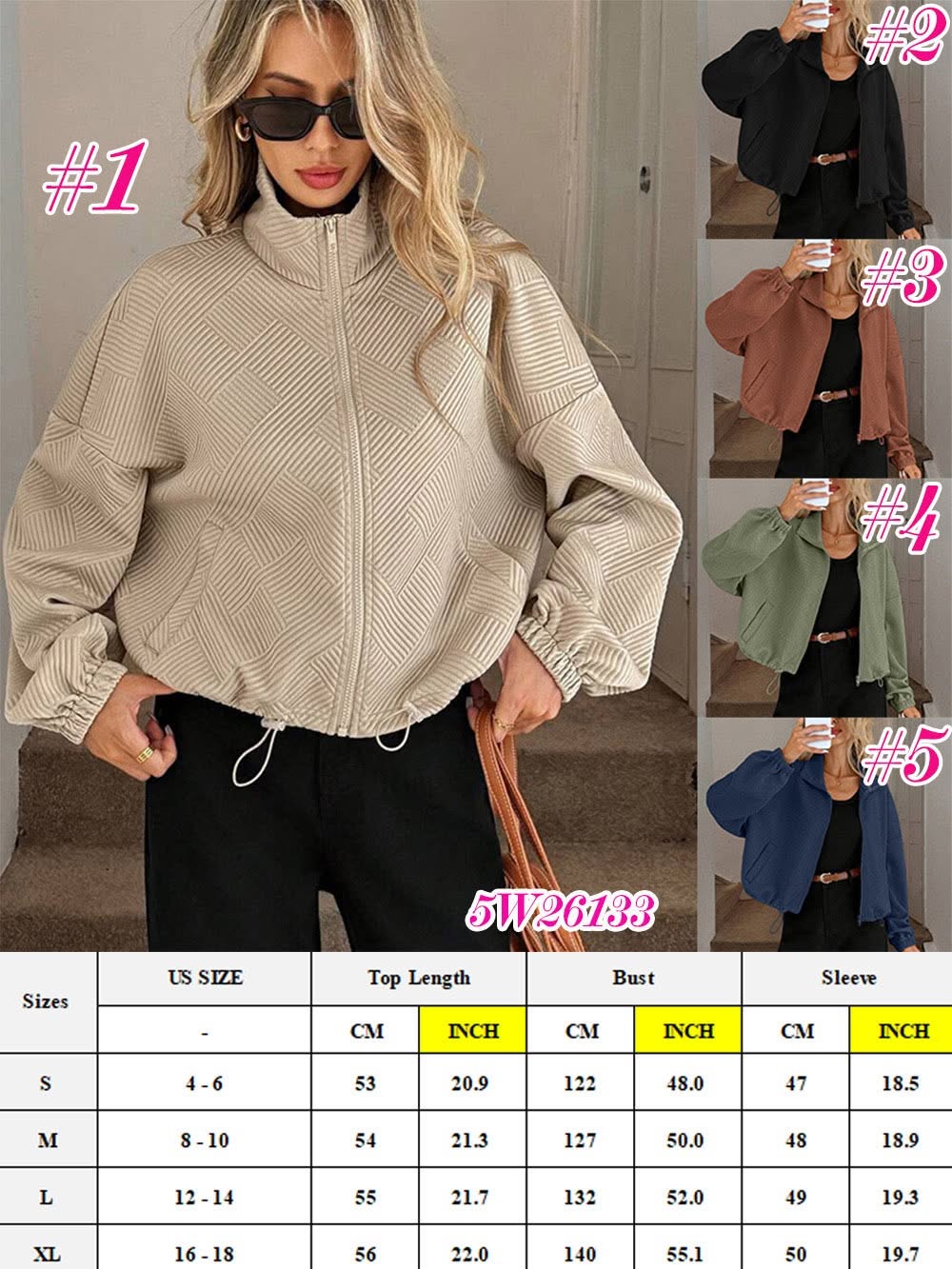 Pre-order Textured Zip-Up Drawstring Hem Jacket