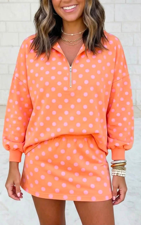 Pre-order Polka Dot Half-Zip Skort Sets