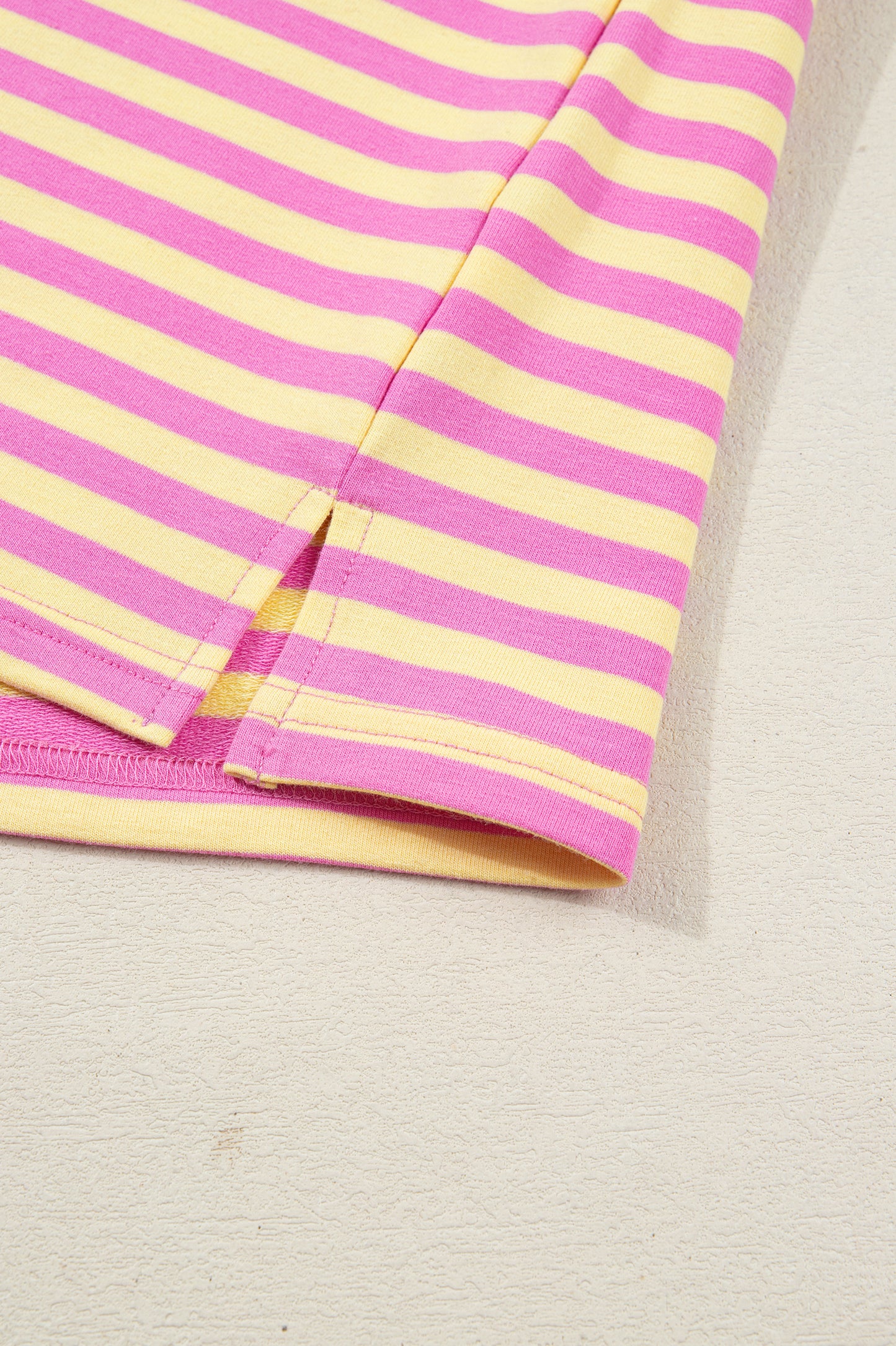 Green Stripe Drop Shoulder Boxy Casual Terry Short Set