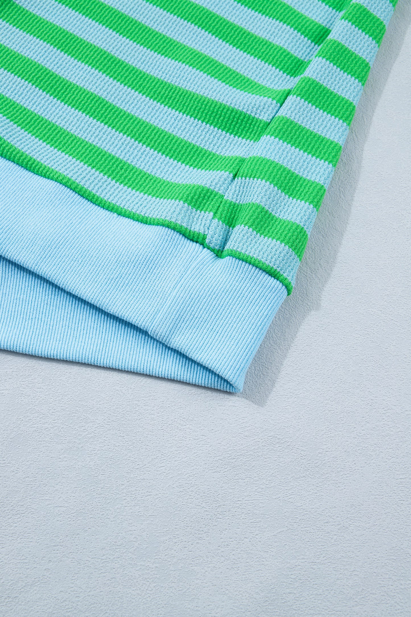 Green Stripe Puff Short Sleeve T Shirt Matching Shorts Set