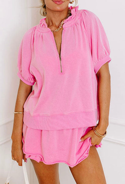 Pre-order Pink Half Zip Skort Set