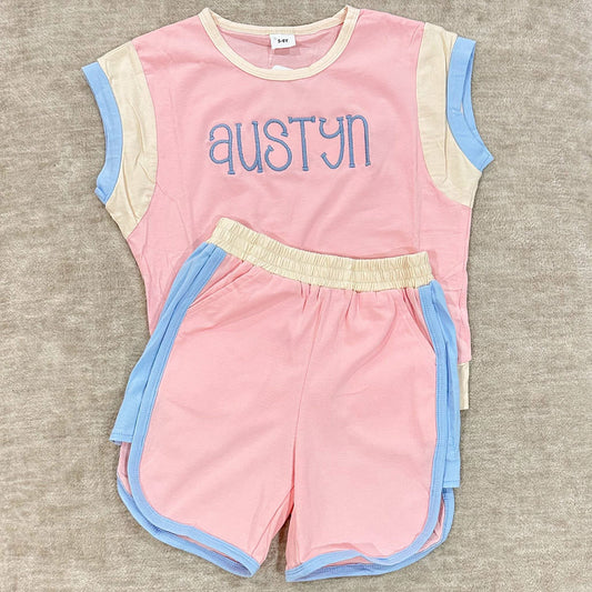 Pre-order Color Block Girl Short Sets