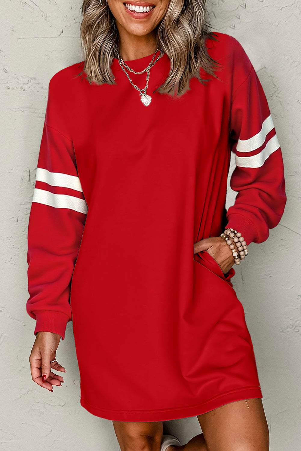 Black Varsity Contrast Banded Sleeve Shift Sweatshirt Dress