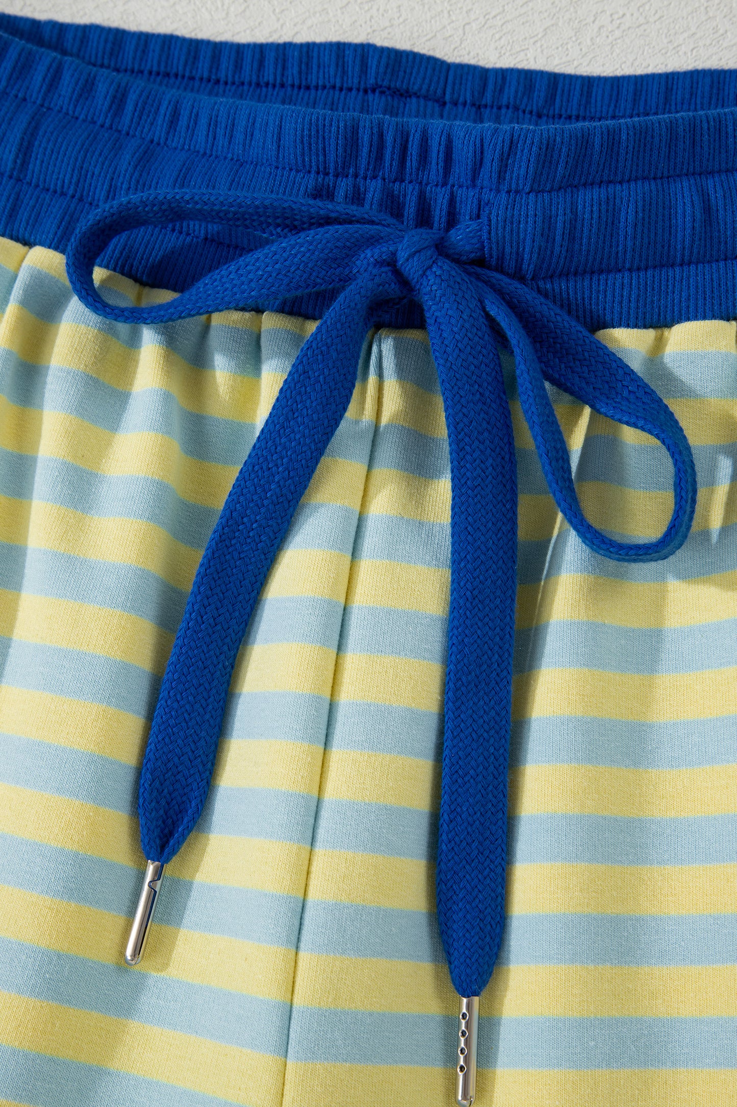 Green Stripe Drop Shoulder Boxy Casual Terry Short Set