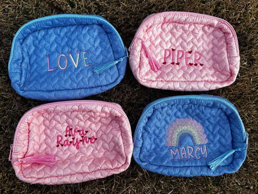 Embroidered Heart Cosmetic Bags