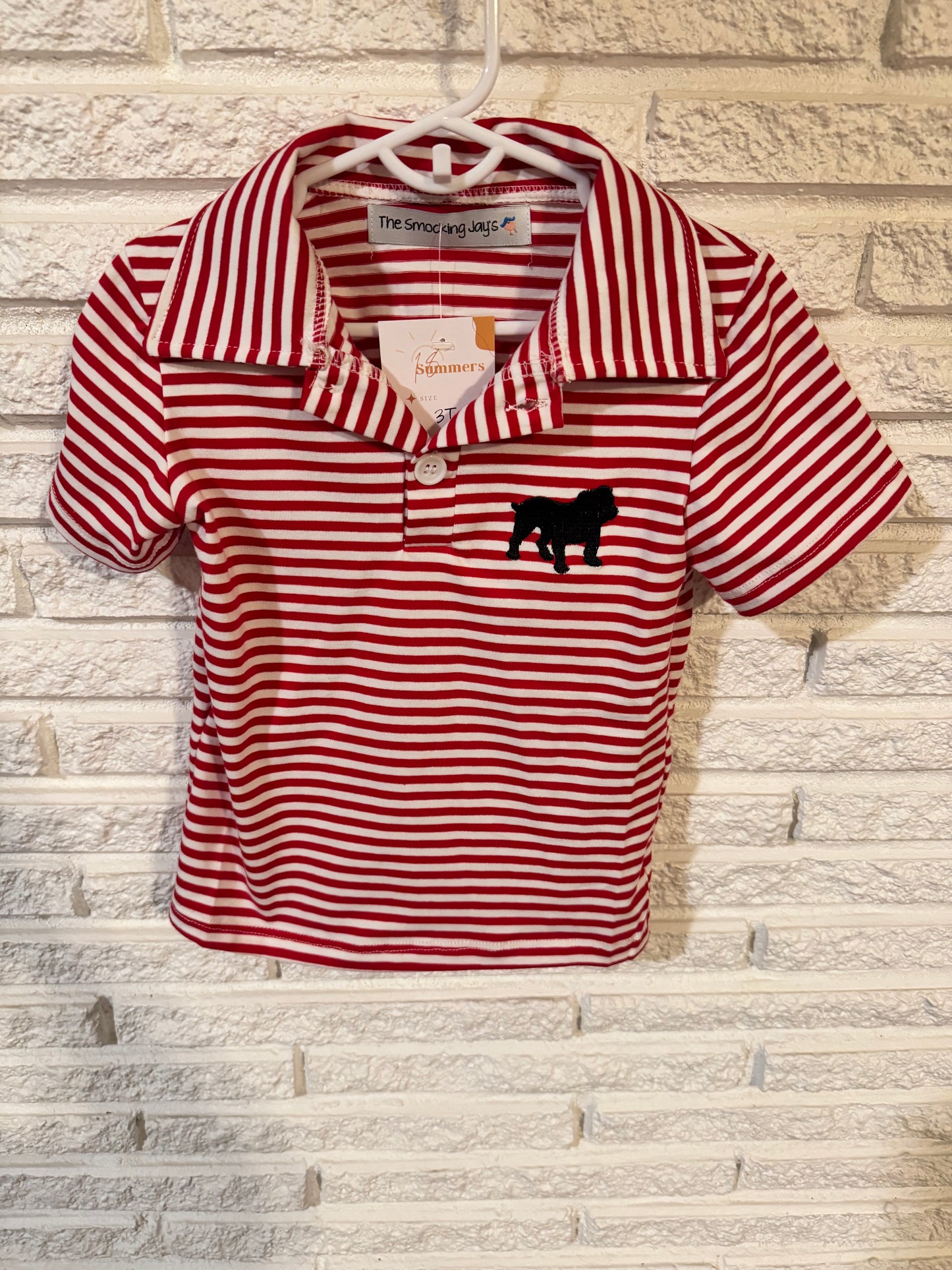 Red Striped Black Bulldog Polo