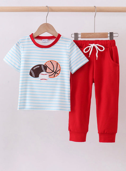Blue Stripe Sports Trio Pants Set