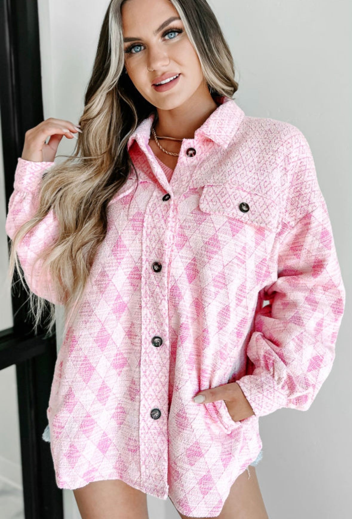 Pre-order Pink Geometric Print Shacket