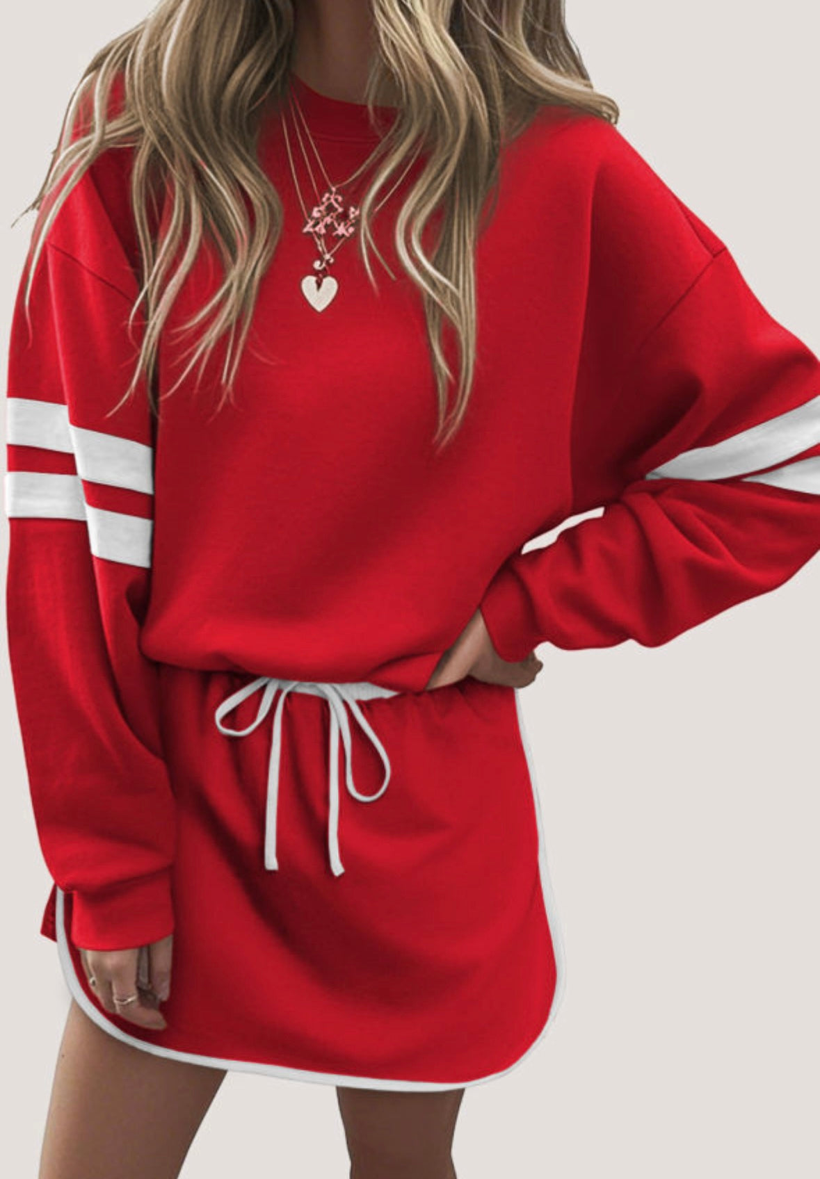 Red Varsity Stripe Skort Set