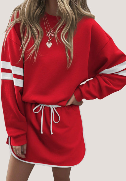 Red Varsity Stripe Skort Set