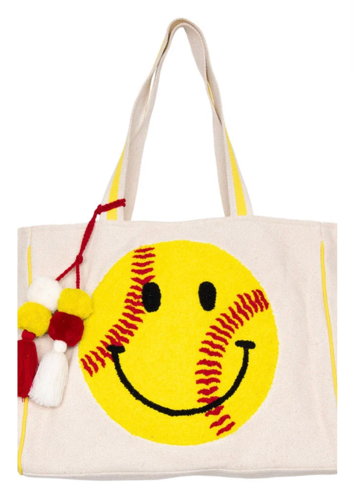 Chenille Softball Happy Face Canvas Tote Bag