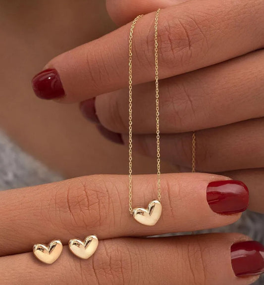 Gold Heart Necklace and Earring Set