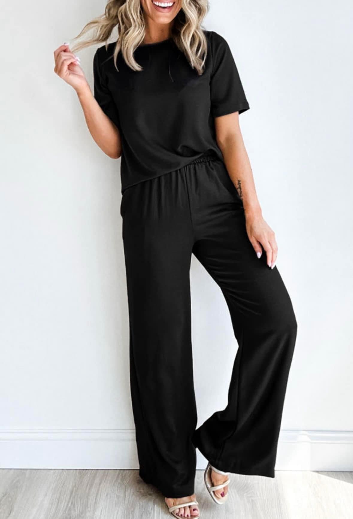 Pre-Order Black T-shirt & Wide Leg Pants Set