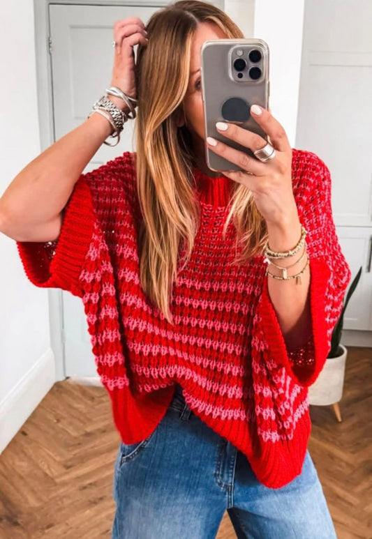 Pre-order Red Stripe Slouchy 3/4 Sleeve Sweater