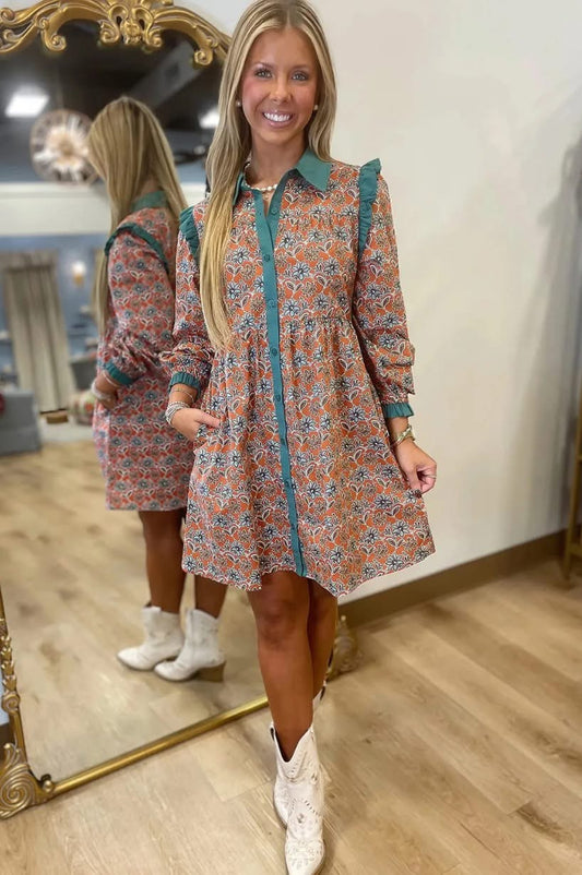 Pre-order Boho Floral Collared Mini Dress