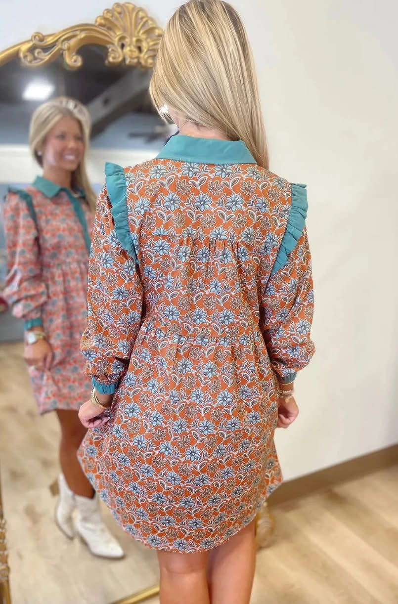 Pre-order Boho Floral Collared Mini Dress