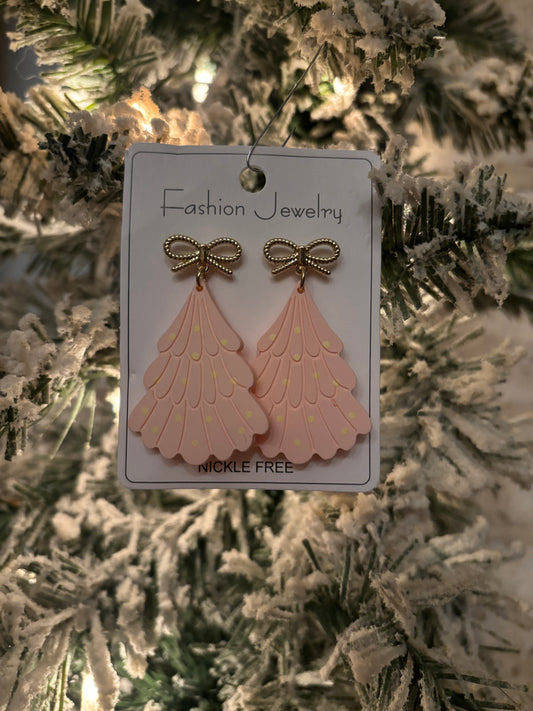 Pink Tree Bow Earrings