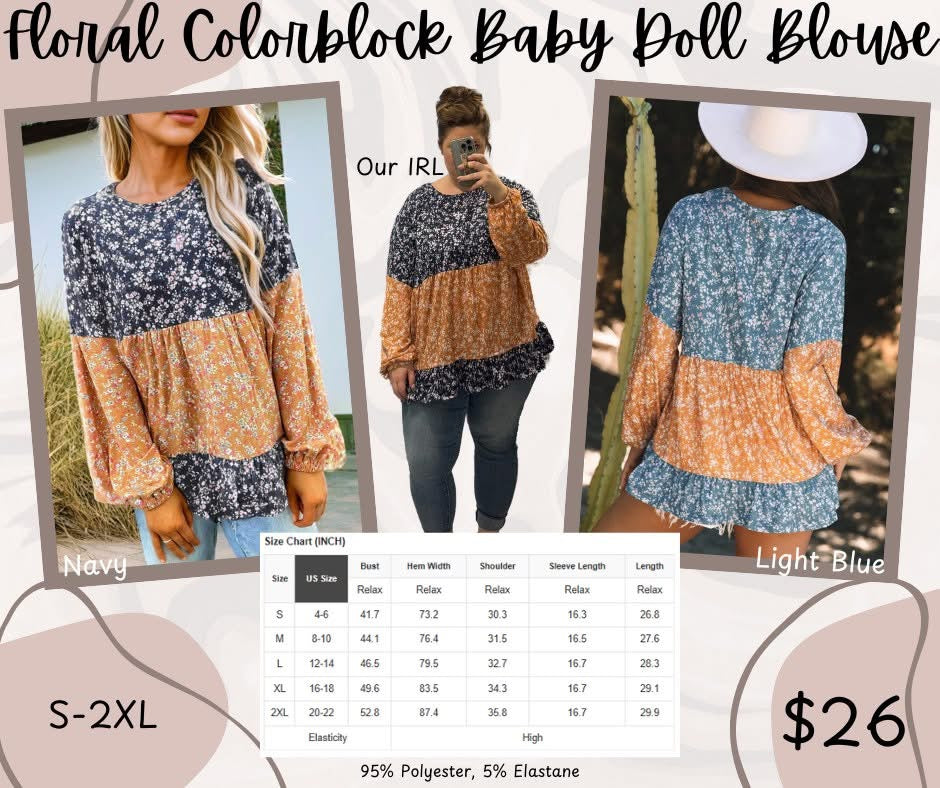 Pre-Order Floral Colorblock Baby Doll Blouse