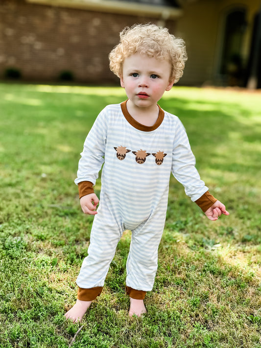Highland Cow Embroidered Romper