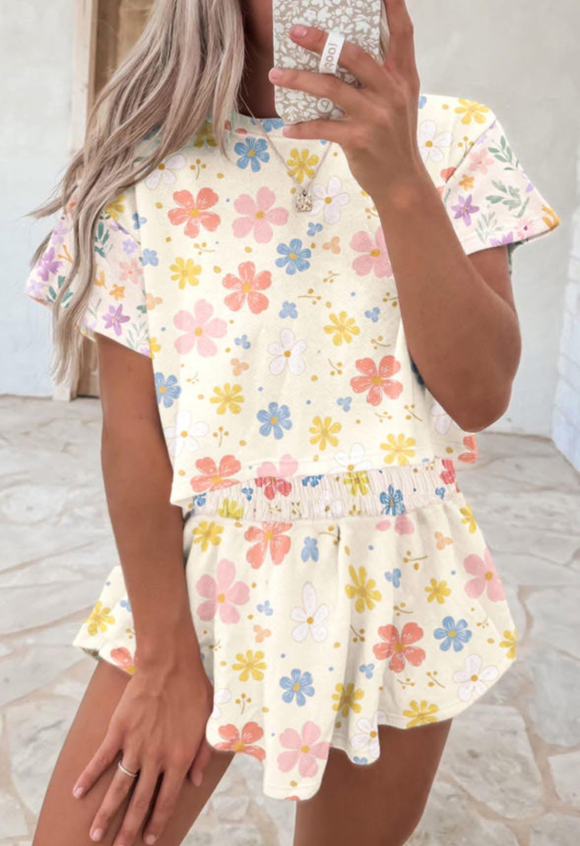 Pre-order Floral Cropped Tee & Skort Set