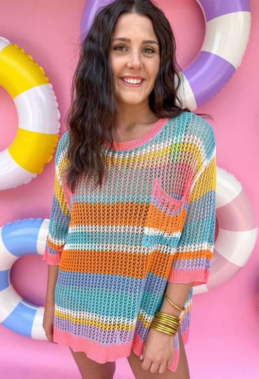 Pre-Order Stripe Colorblock Crochet Sweater