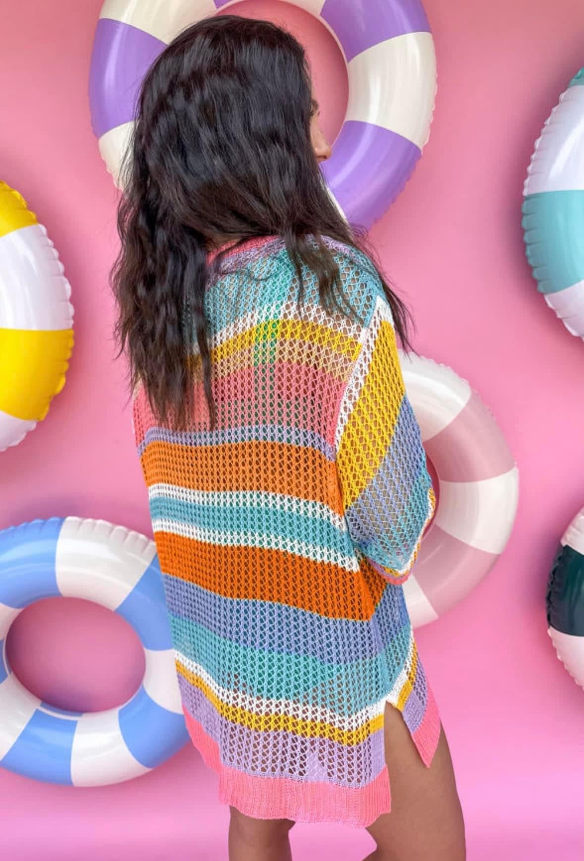 Pre-Order Stripe Colorblock Crochet Sweater