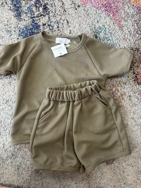 Olive Waffle Short Set