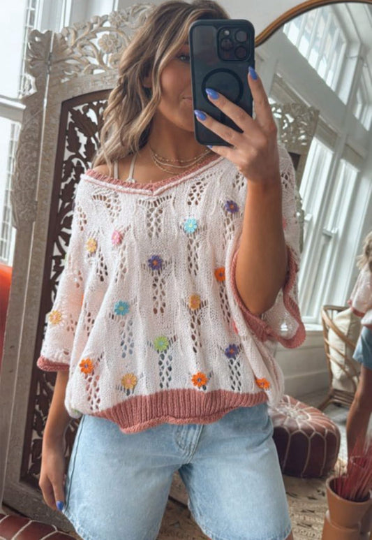 Pre-order Embroidered Flower Sweater
