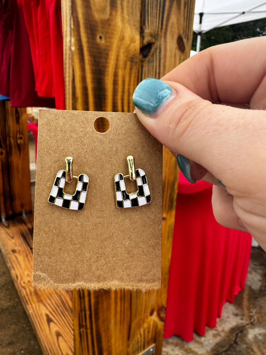 Black & White Checkered Earrings