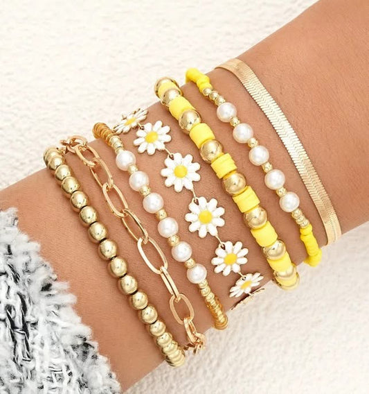 Yellow Daisy Bracelet Set