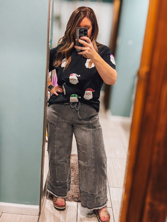 Pre-order Gray Denim Raw Hem Wide Leg Pants