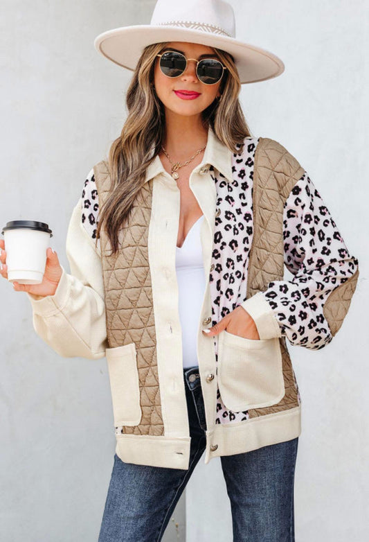 Pre-order Cream Leopard Quilted Patchwork Jacket