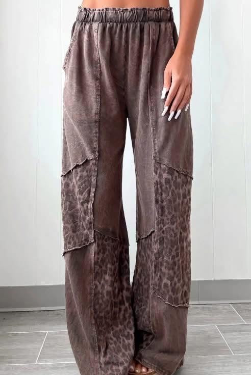Pre-order Mineral Wash Leopard Patchwork Pants