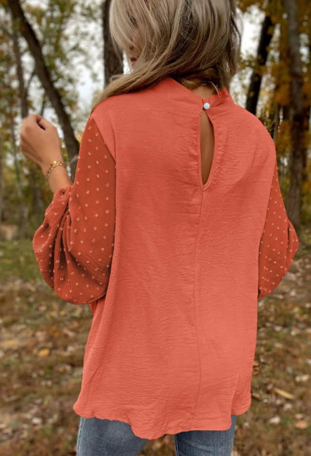 Russet Orange Swiss Dot Blouse