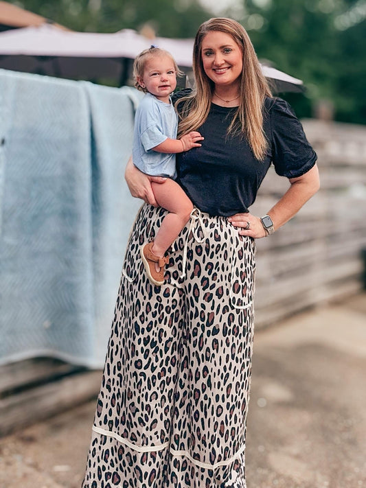 Pre-order Leopard Drawstring Pocketed Wide Leg Pants