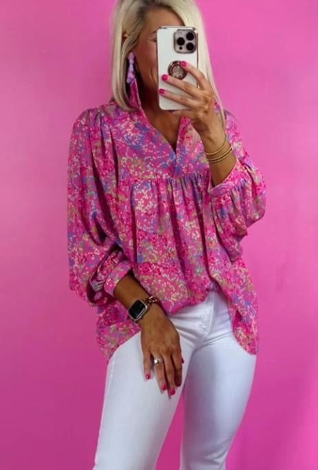 Pre-order Pink Abstract Dot V-Neck Blouse