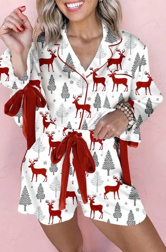 Red & Gray Velvet Bow PJs