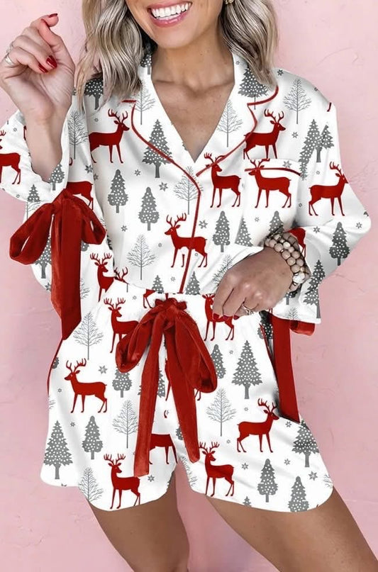 Red & Gray Velvet Bow PJs