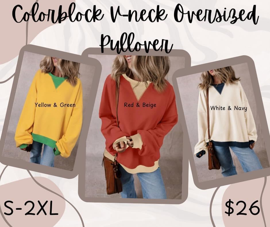 Pre-order Colorblock V-neck Oversized Pullover